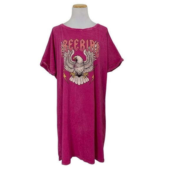 HRT & LUV Mineral Washed Tee Shirt Dress Freebird 2XL Pink Knee Length - Picture 1 of 14